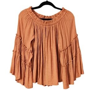 Flawless Blouse Women Burnt Orange Tiered Bell Sleeve Boho Top, M